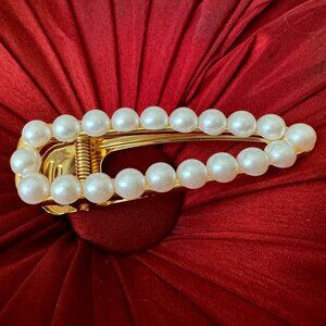 Pearl Barrette Clip Hair Ornament Goldtone